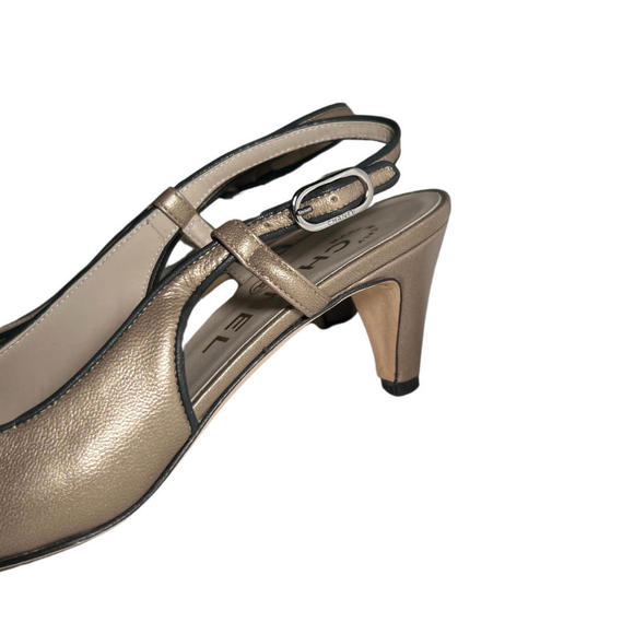 Authentic Chanel Champagne/CC Black Toe Tipped Bow Slingback Heels Size 36 - Picture 2 of 9